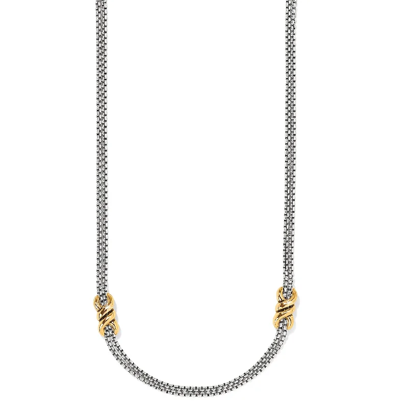 matte gold spiral necklace-Eleven-drop necklace-Interlok Twist Two Tone Double Chain Necklace