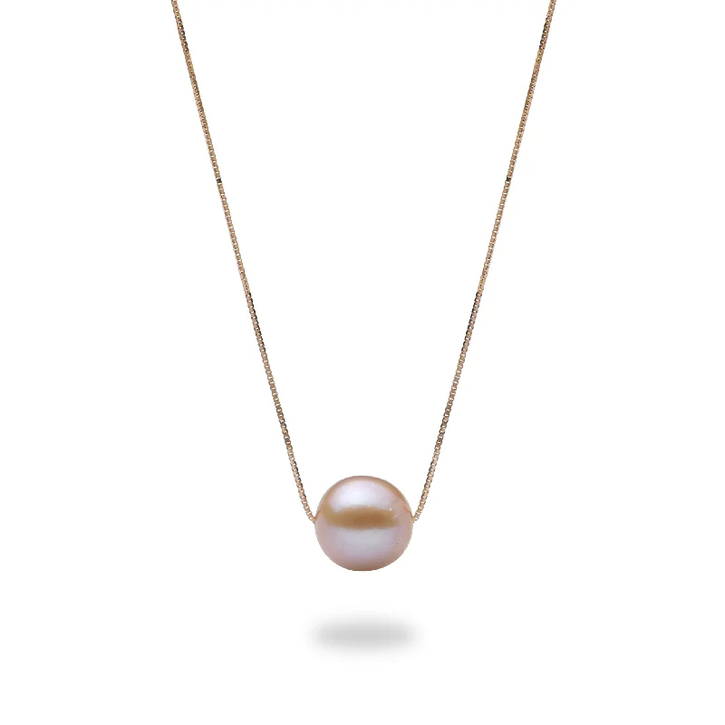 16-18" Adjustable Lavender Freshwater Pearl Necklace in Rose Gold - 9-10mm