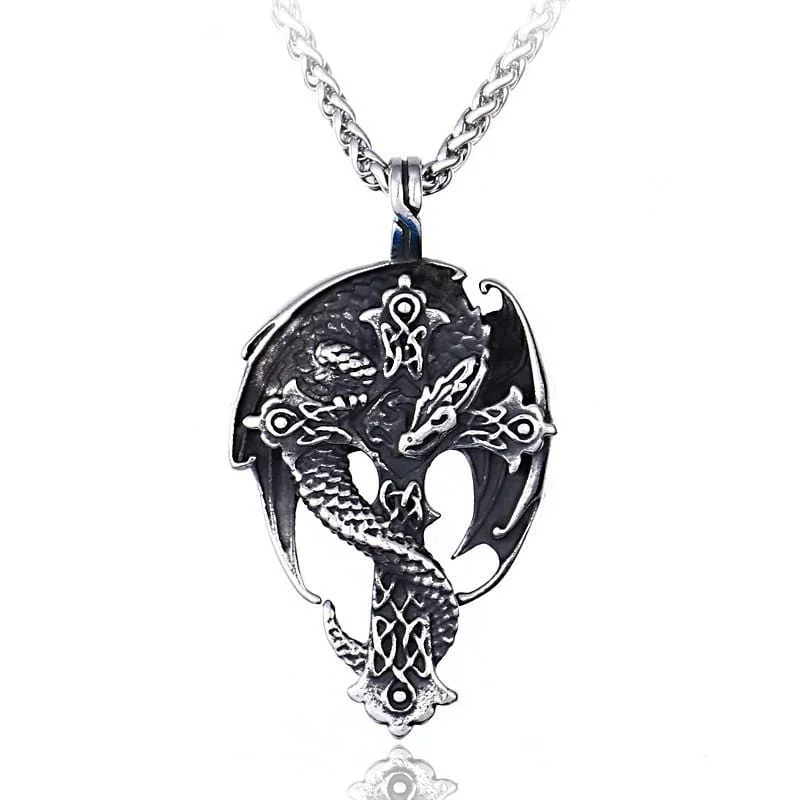 bold emerald summit apex necklace-Mottled finish necklace-Men's Punk Dragon Axe Necklace