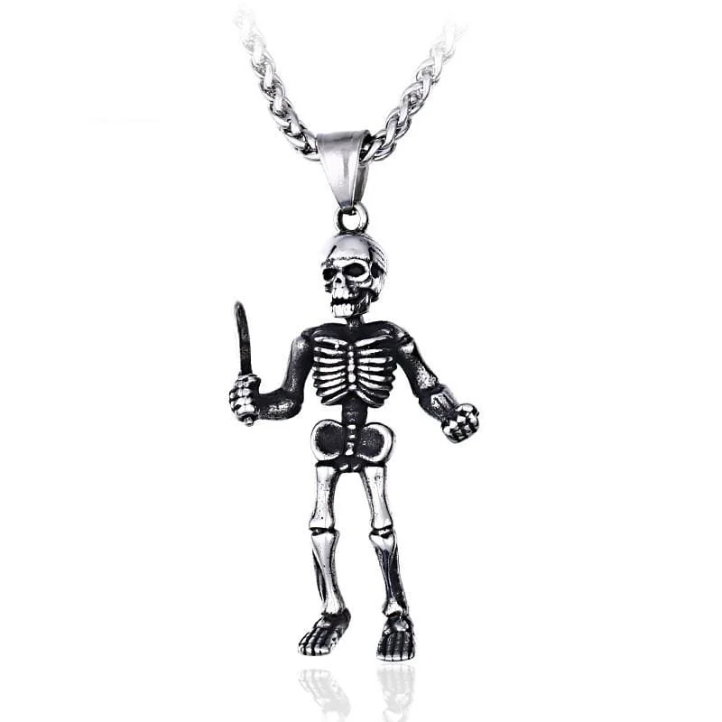 Men's Punk Skull Human Bone Necklace