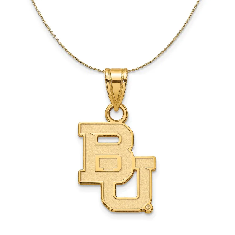 nature-themed ridge crest necklace-Fern vine necklace-14k Yellow Gold Baylor U Small Logo Necklace