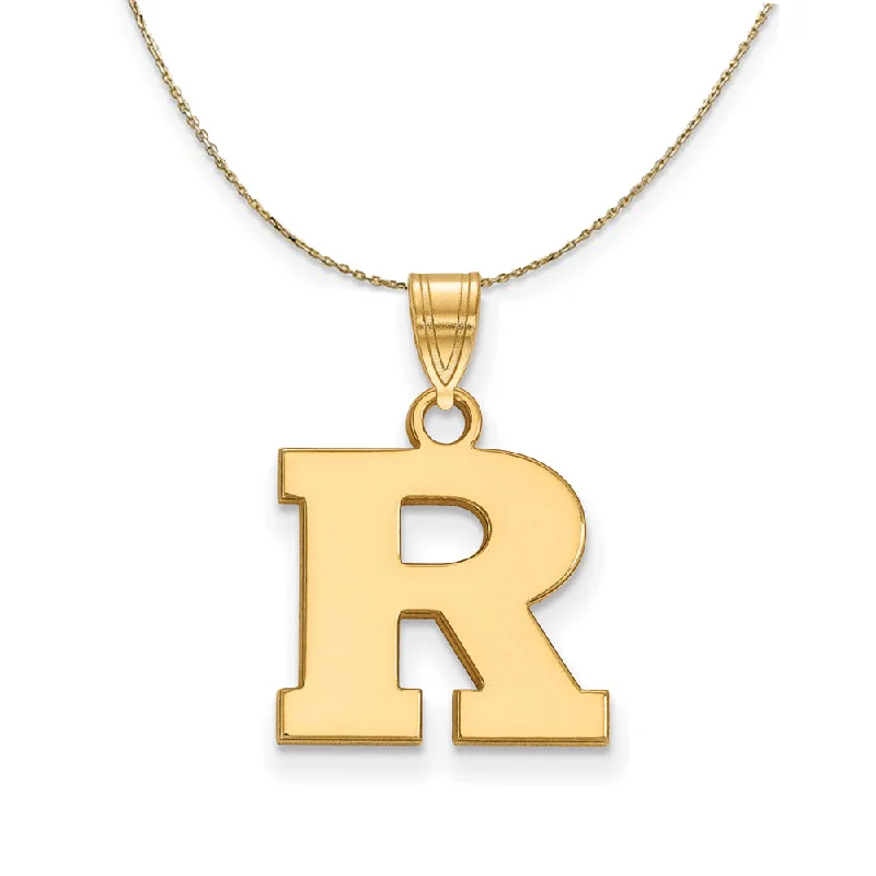 inscribed eternity pendant necklace-Raised gem necklace-14k Yellow Gold Rutgers Small Initial R Necklace