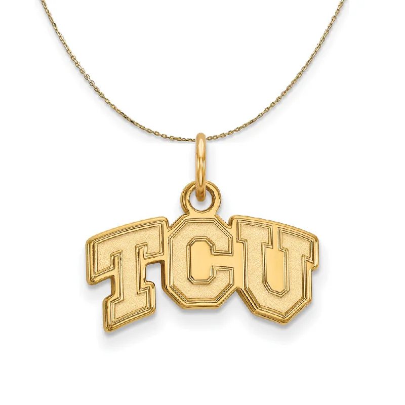 eleven-stone drop necklace-Nonagonal stone necklace-14k Yellow Gold Texas Christian U. X-Small 'TCU' Necklace