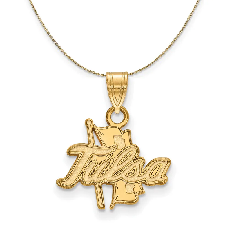 minimalist crest summit necklace-Floral print necklace-14k Yellow Gold The U. of Tulsa Small Logo Necklace