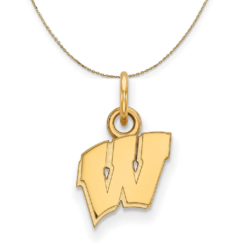 14k Yellow Gold U. of Wisconsin XS (Tiny) Initial W Necklace