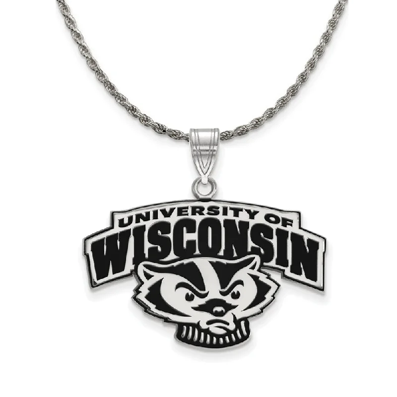 gothic-inspired eagle claw necklace-Coral bead necklace-Sterling Silver U of Wisconsin Large Enamel Badger Logo Necklace