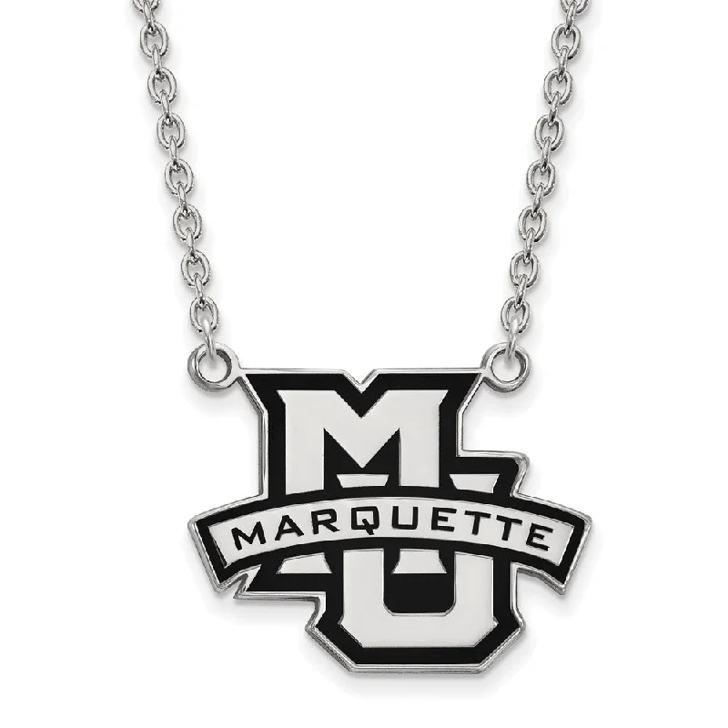 adjustable blaze necklace-Sculpted cut necklace-Sterling Silver Marquette U Large Enamel Logo Pendant Necklace