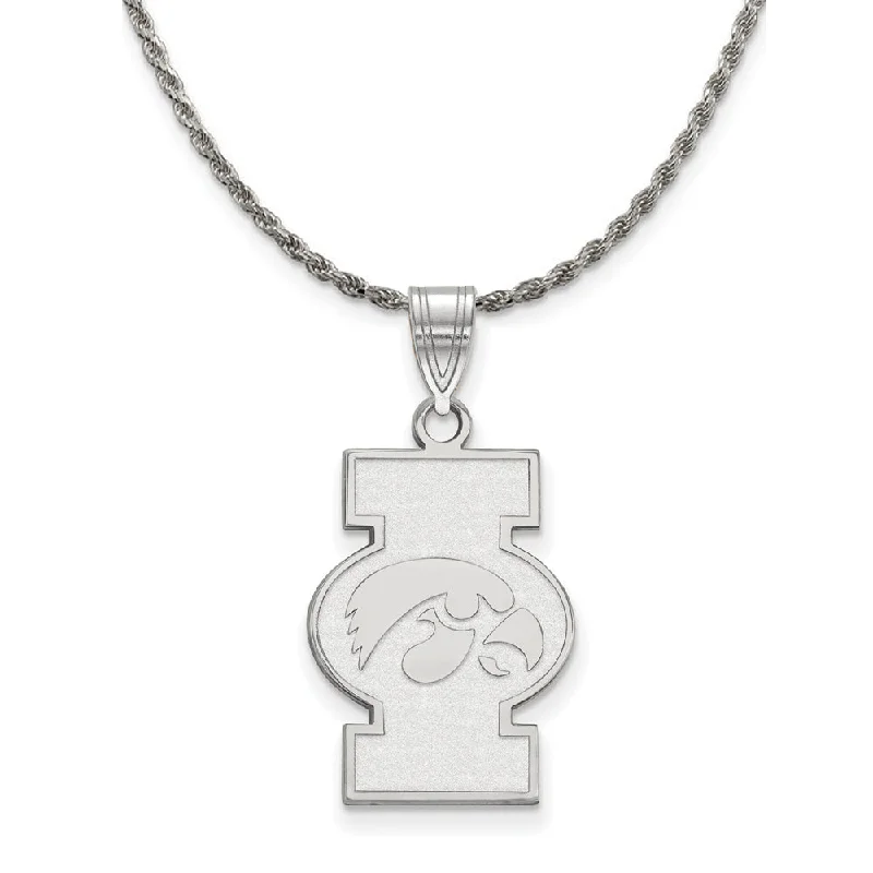 artisan-crafted rose necklace-Net weave necklace-Sterling Silver U. of Iowa Hawkeyes Large Logo Necklace