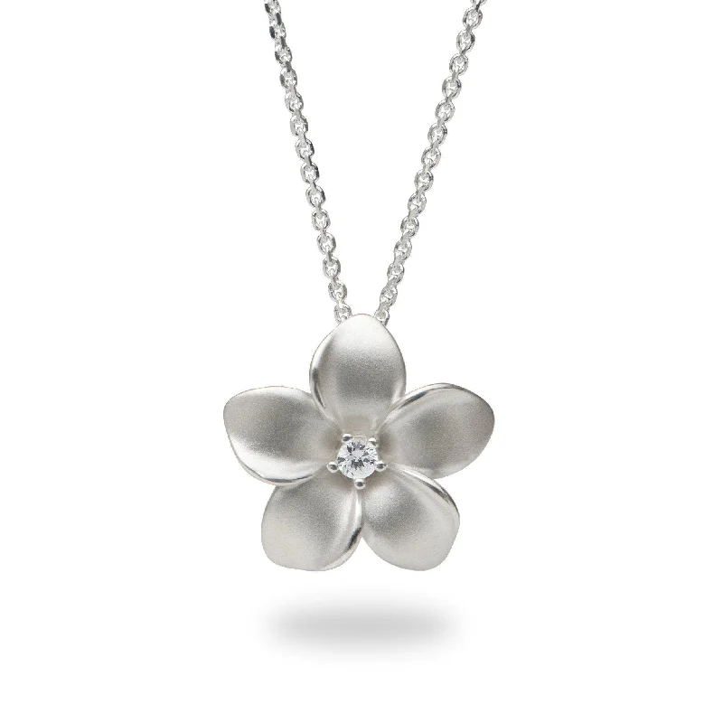 24" Adjustable Plumeria White Sapphire Necklace in Sterling Silver - 20mm