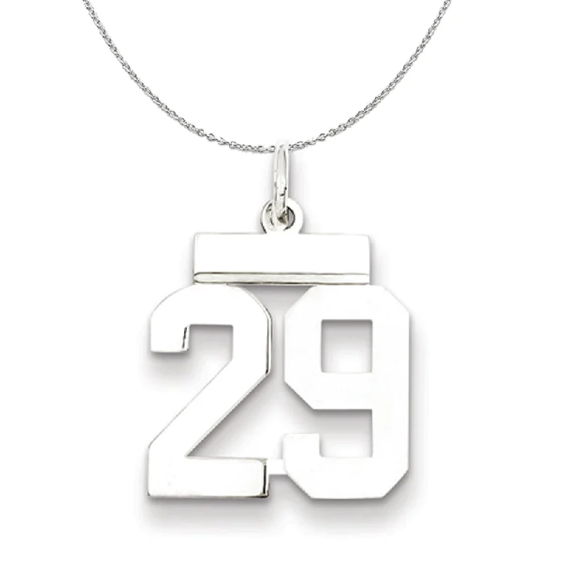 Silver, Athletic Collection Medium Polished Number 29 Necklace