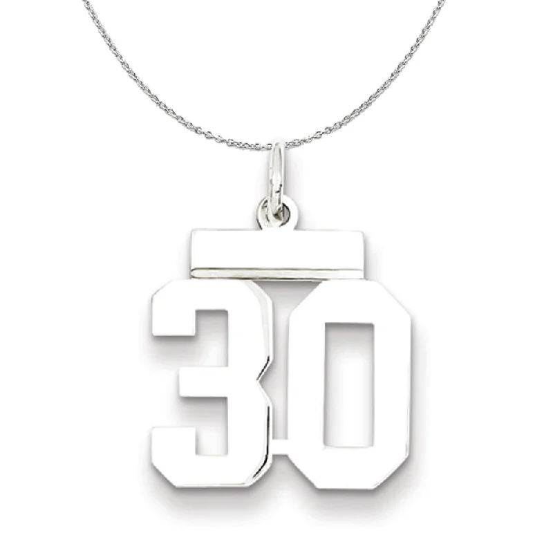 Silver, Athletic Collection Medium Polished Number 30 Necklace