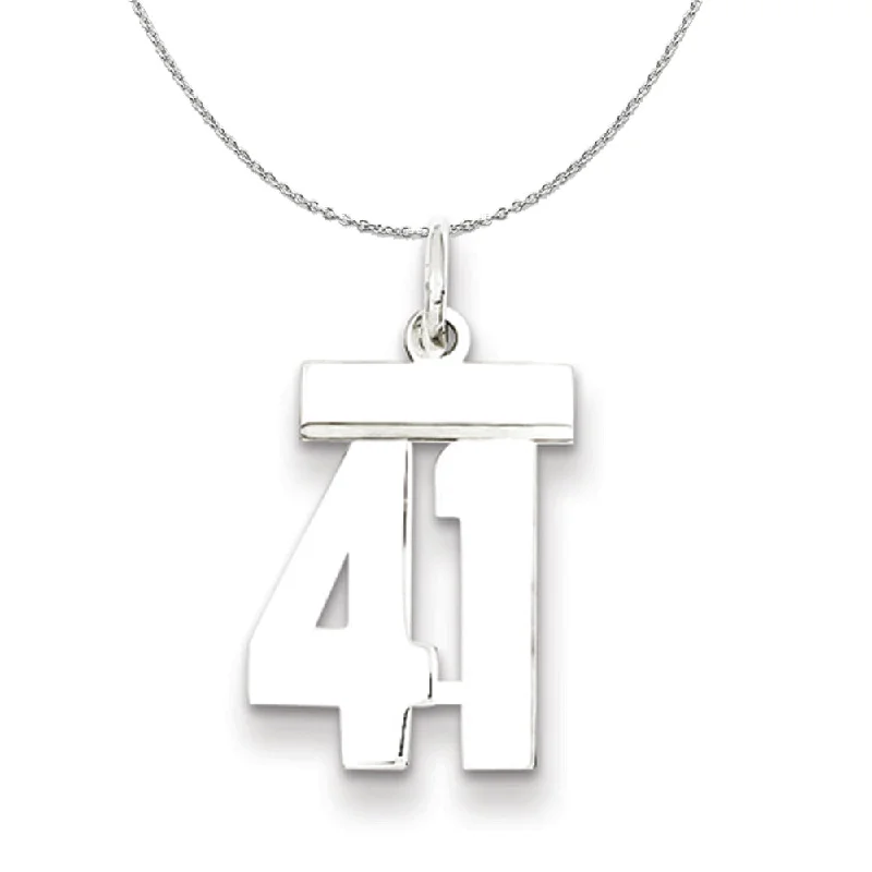 Silver, Athletic Collection Medium Polished Number 41 Necklace