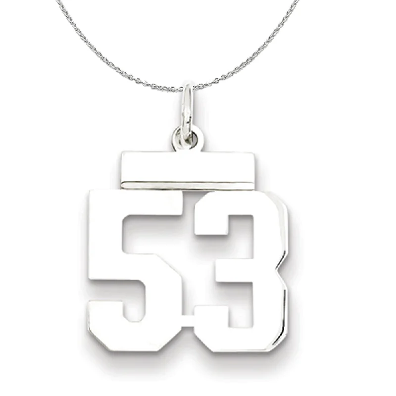 modern contoured chain necklace-Tucked seam necklace-Silver, Athletic Collection, Small Polished Number 53 Necklace