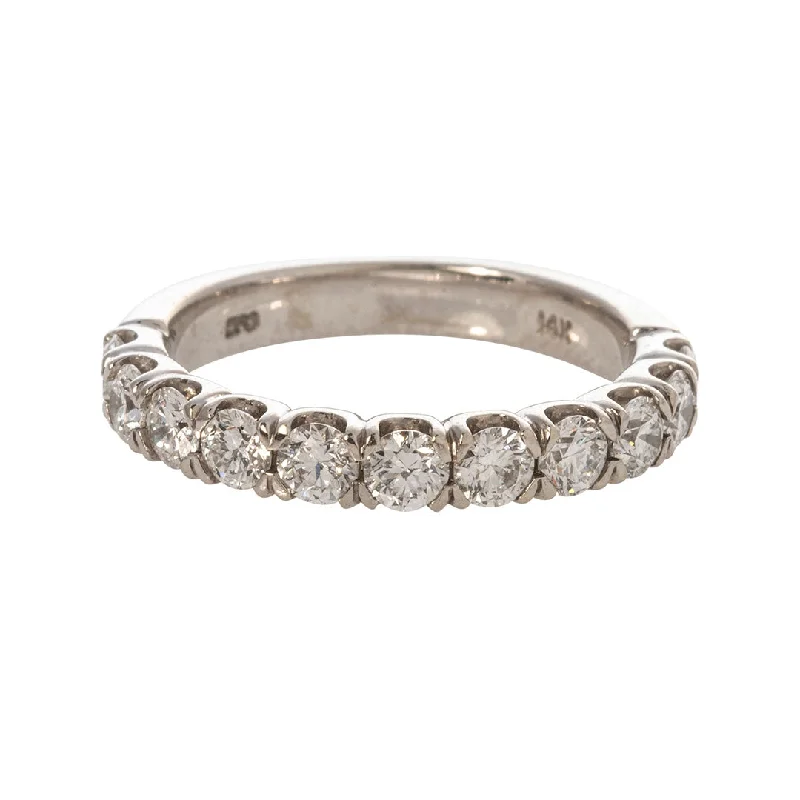 minimalist slope summit ring-Alder sprig ring-1.10ct Diamond Pavé 14K White Gold Halfway Band