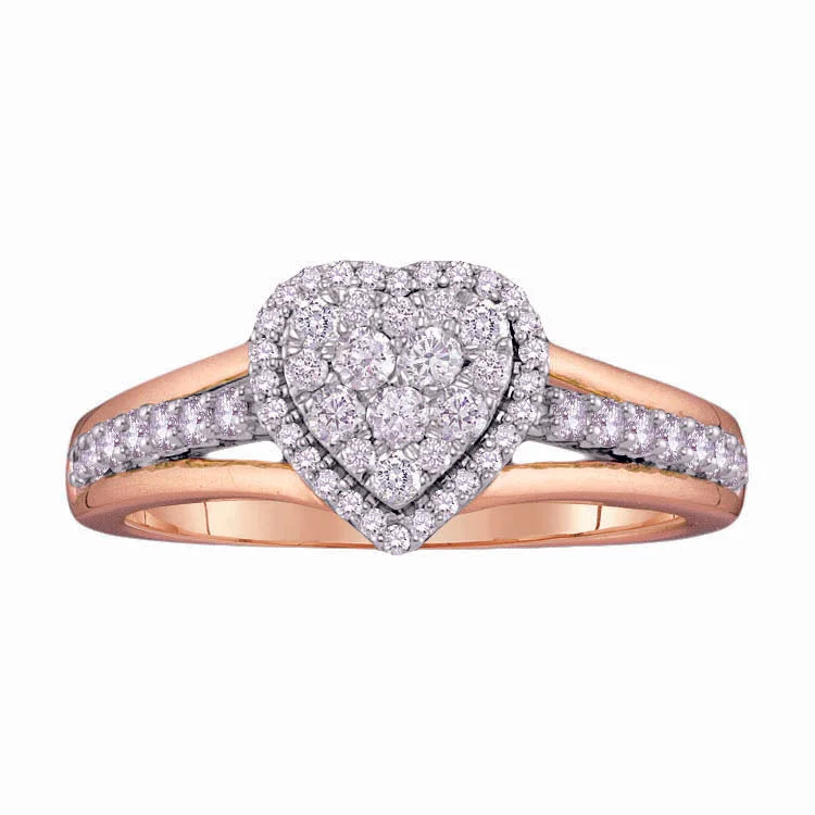 adjustable peak ridge ring-Branch vein ring-1/2 CTW Diamond Heart Ring in 10KT Rose Gold