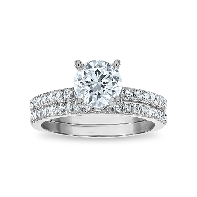 modern prong-set emerald ring-Vaulted band ring-1-3/4 CTW Lab Grown Round Diamond Bridal Set in 14KT White Gold