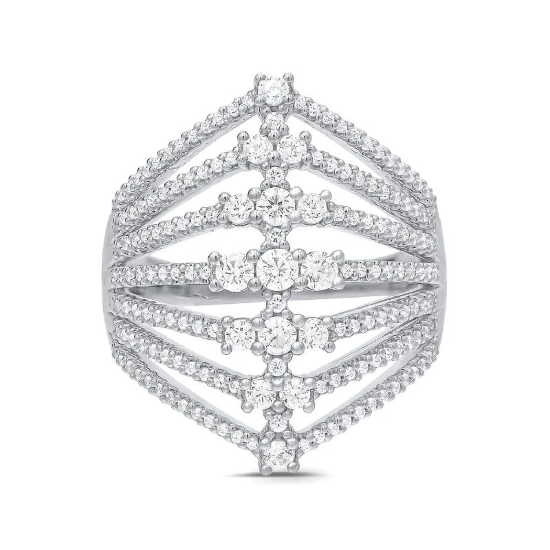 modern sleek crest ridge ring-Horn ridge ring-1 CTW Diamond Multi-Row Fashion Ring in 14KT White Gold