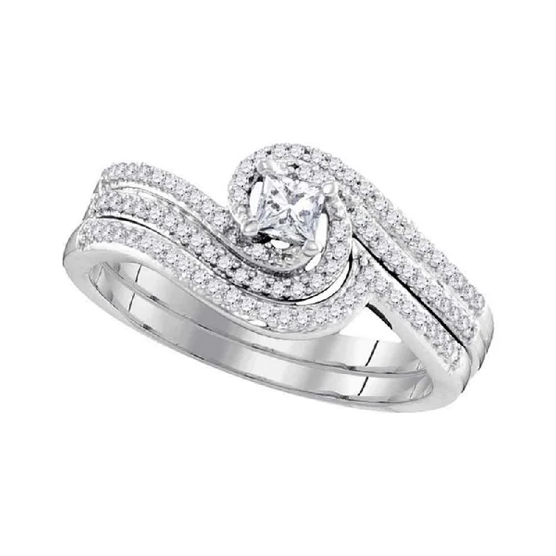 inscribed lineage ring-Celtic spiral ring-10k White Gold Princess Diamond Bridal Wedding Ring Band Set 3/8 Cttw