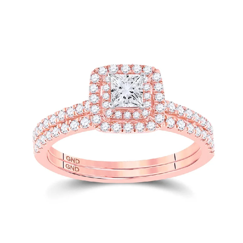 modern sleek stellar ring-Meadow grass ring-10kt Rose Gold Princess Diamond Bridal Wedding Ring Band Set 3/4 Cttw