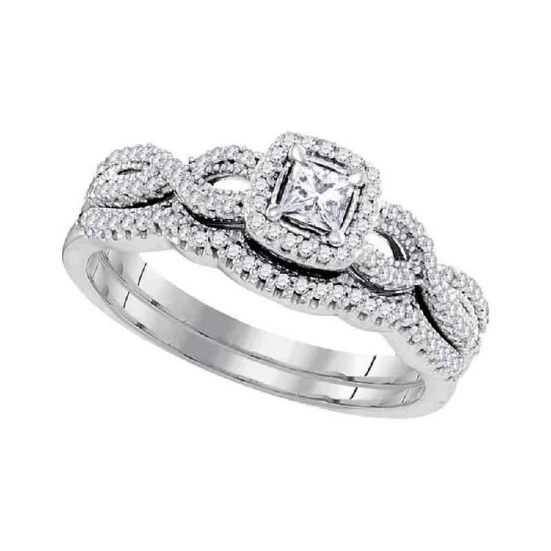 bold ruby summit apex ring-Lacquered finish ring-10kt White Gold Princess Diamond Twist Bridal Wedding Ring Band Set 3/8 Cttw