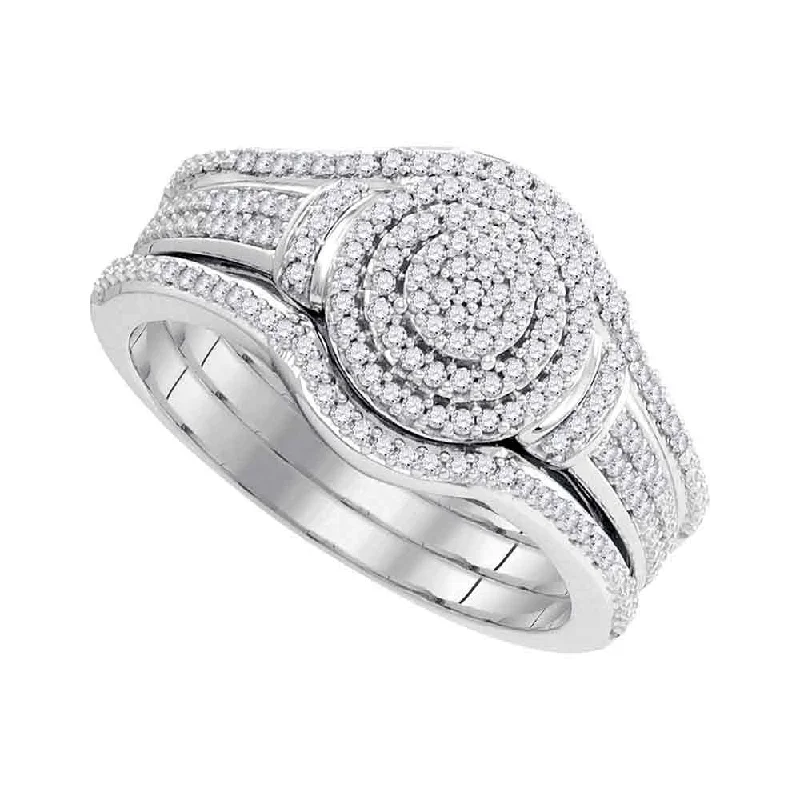 floral-inspired jade ring-Hazel grain ring-10kt White Gold Round Diamond 3-Piece Bridal Wedding Ring Band Set 1/3 Cttw