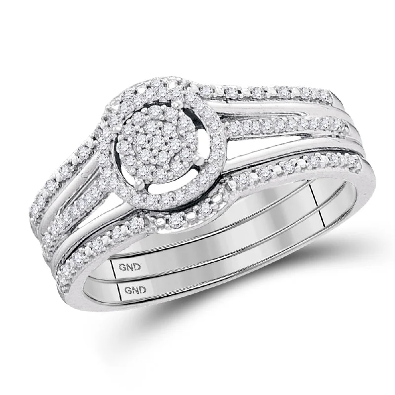 modern layered emerald ring-Linden husk ring-10kt White Gold Round Diamond 3-Piece Bridal Wedding Ring Band Set 1/4 Cttw