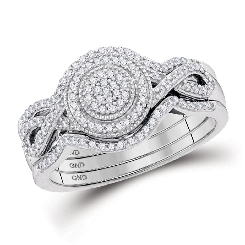 matte silver stellar ring-Satin weave ring-10kt White Gold Round Diamond Bridal Wedding Ring Band Set 1/3 Cttw