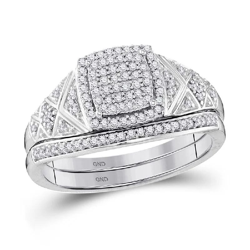 inscribed forever ring-Fossil shard ring-10kt White Gold Round Diamond Square Bridal Wedding Ring Band Set 1/3 Cttw