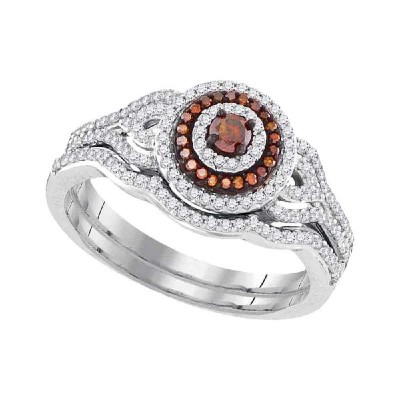 matte bronze spiral ring-Flickering light ring-10kt White Gold Womens Round Red Color Enhanced Diamond Bridal Wedding Ring Set 1/2 Cttw