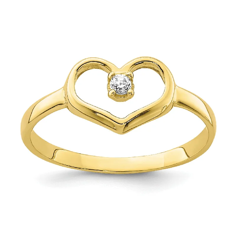 bold ruby summit apex ring-Cilantro sprig ring-10KT Yellow Gold Cubic Zirconia Heart Baby Ring; Size 2