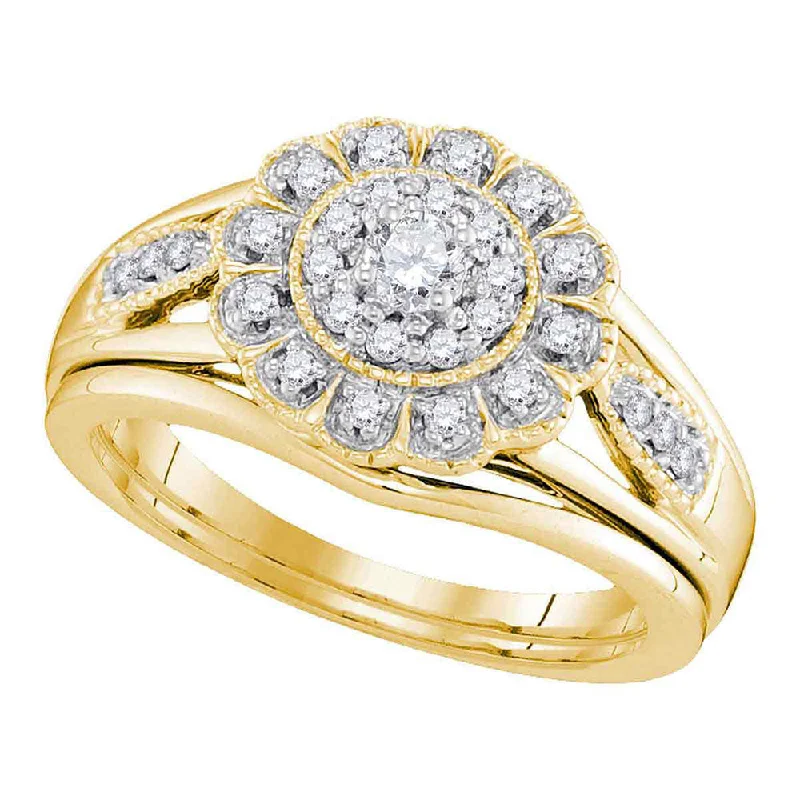 modern sleek crest apex ring-Velvet wrap ring-10kt Yellow Gold Diamond Round Bridal Wedding Ring Band Set 1/3 Cttw