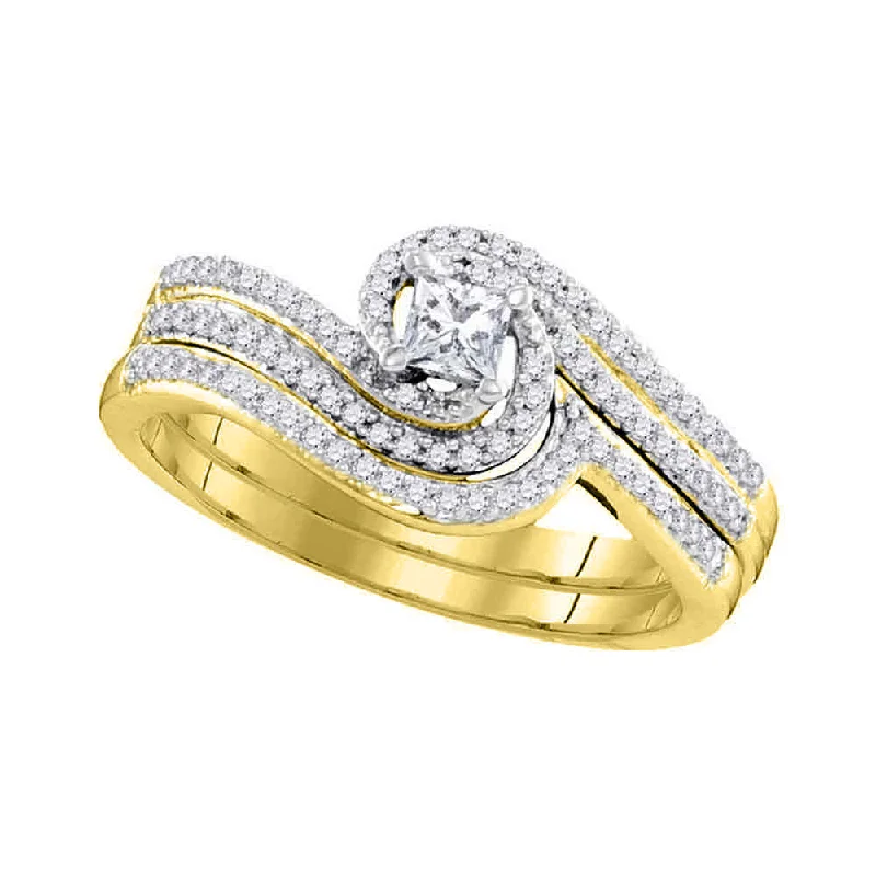 inscribed heritage ring-Paired stone ring-10kt Yellow Gold Princess Diamond Bridal Wedding Ring Band Set 3/8 Cttw