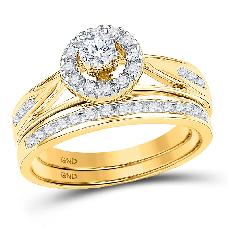 adjustable summit ridge ring-Tulip set ring-10kt Yellow Gold Round Diamond Bridal Wedding Ring Band Set 1/2 Cttw