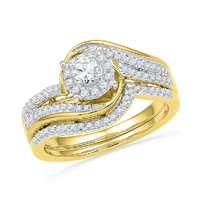 adjustable crest summit ring-Spruce needle ring-10kt Yellow Gold Round Diamond Bridal Wedding Ring Band Set 1/2 Cttw