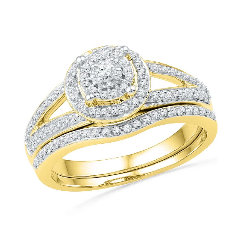 nature-themed branch ridge ring-Woven twig ring-10kt Yellow Gold Round Diamond Bridal Wedding Ring Band Set 1/2 Cttw