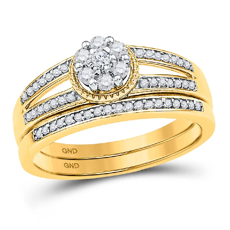 modern stellar diamond ring-Summit stone ring-10kt Yellow Gold Round Diamond Cluster Bridal Wedding Ring Band Set 1/4 Cttw