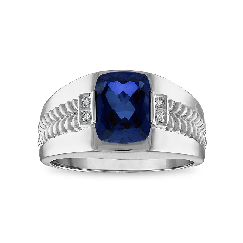 bohemian peak apex ring-Orchid flower ring-10X8MM Created Blue Sapphire and Diamond Ring in Sterling Silver