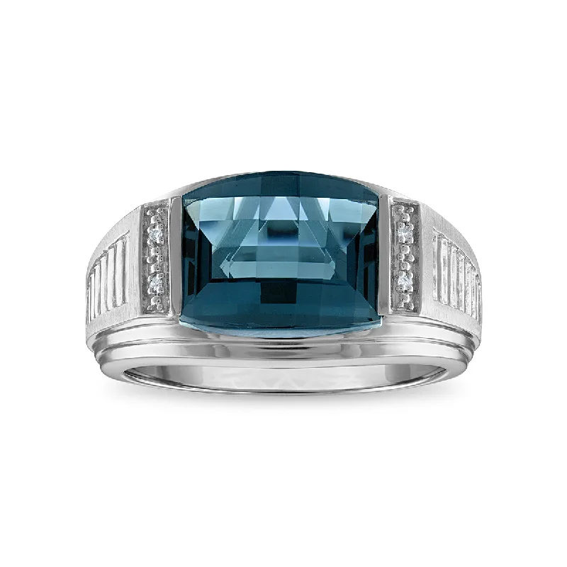 art deco jade ring-Dual alloy ring-12X10MM Cushion London Blue Topaz and Diamond Gem Stone Diamond Accent Ring in Rhodium Plated Sterling Silver