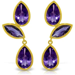 modern sleek crest ridge earrings-Horn ridge earrings-13 Carat 14K Solid Yellow Gold Alexandra Amethyst Earrings