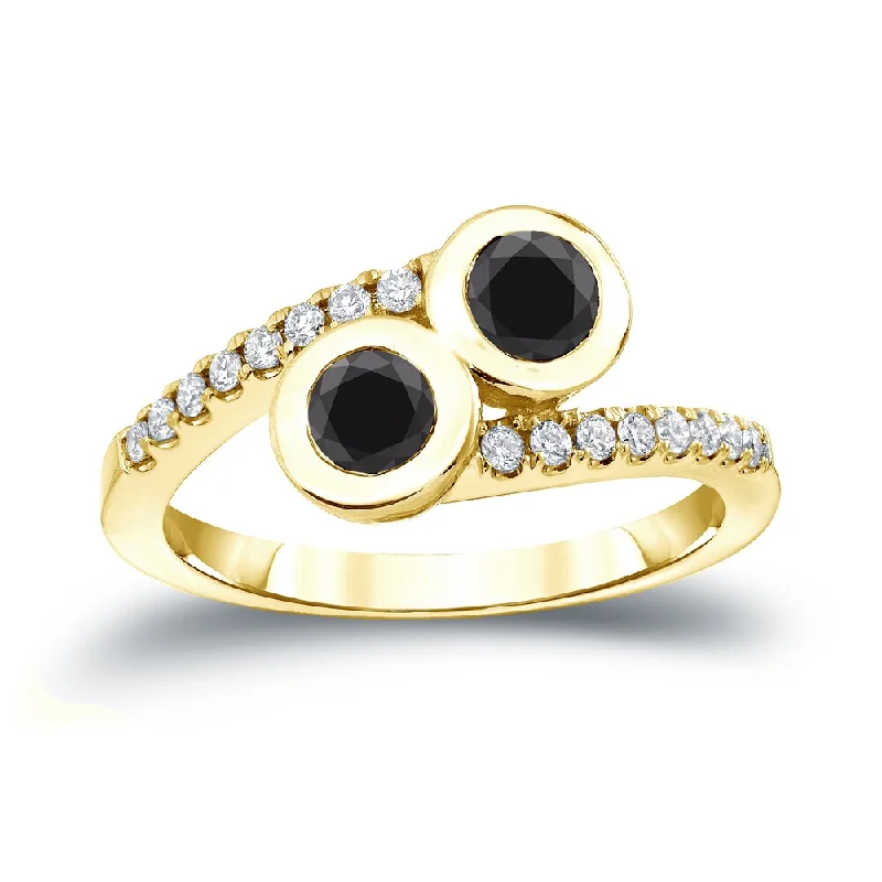 matte bronze spiral ring-Flickering light ring-14k Gold Modern Round 3/4ct TDW 2-Stone Black Diamond Ring by Auriya