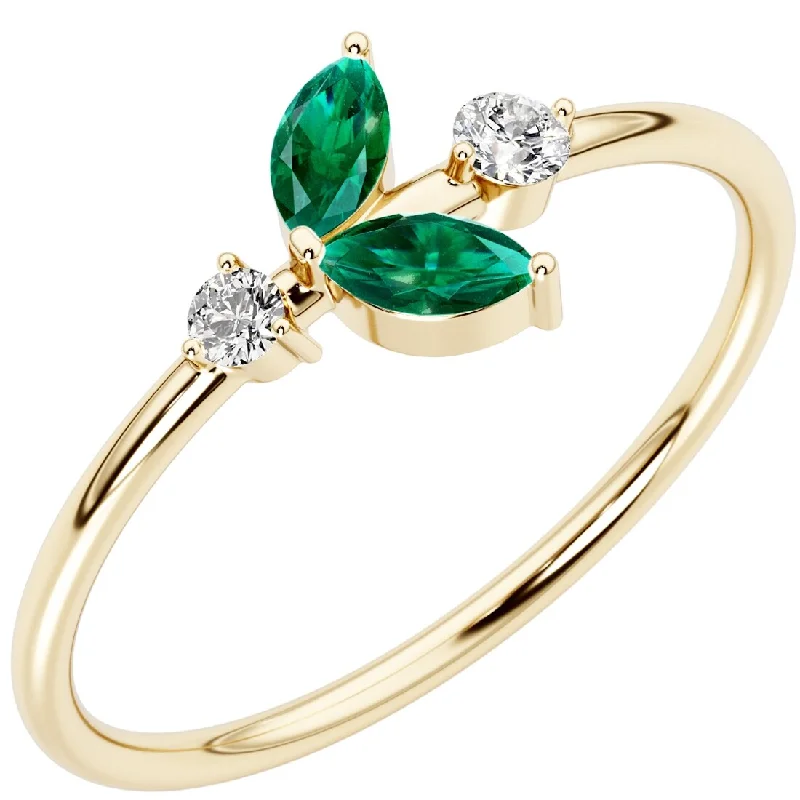 minimalist crest summit ring-Floral print ring-14k Gold Plated Sterling Silver 1.55 ct Emerald and Lab Diamond Stackable Ring