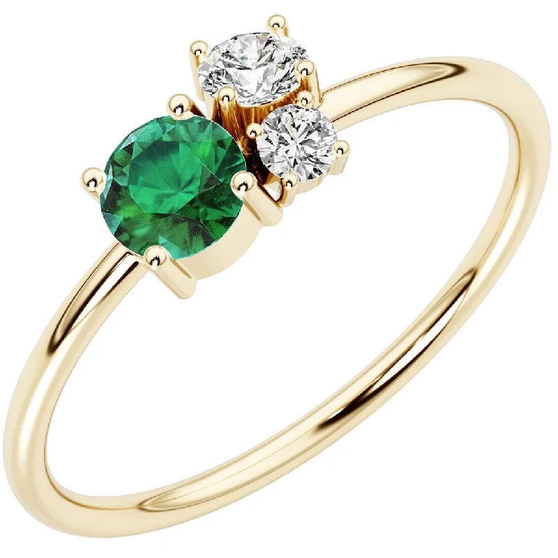 vintage-style emerald ring-Layer pattern ring-14k Gold Plated Sterling Silver Emerald and Lab Diamond Stackable Ring