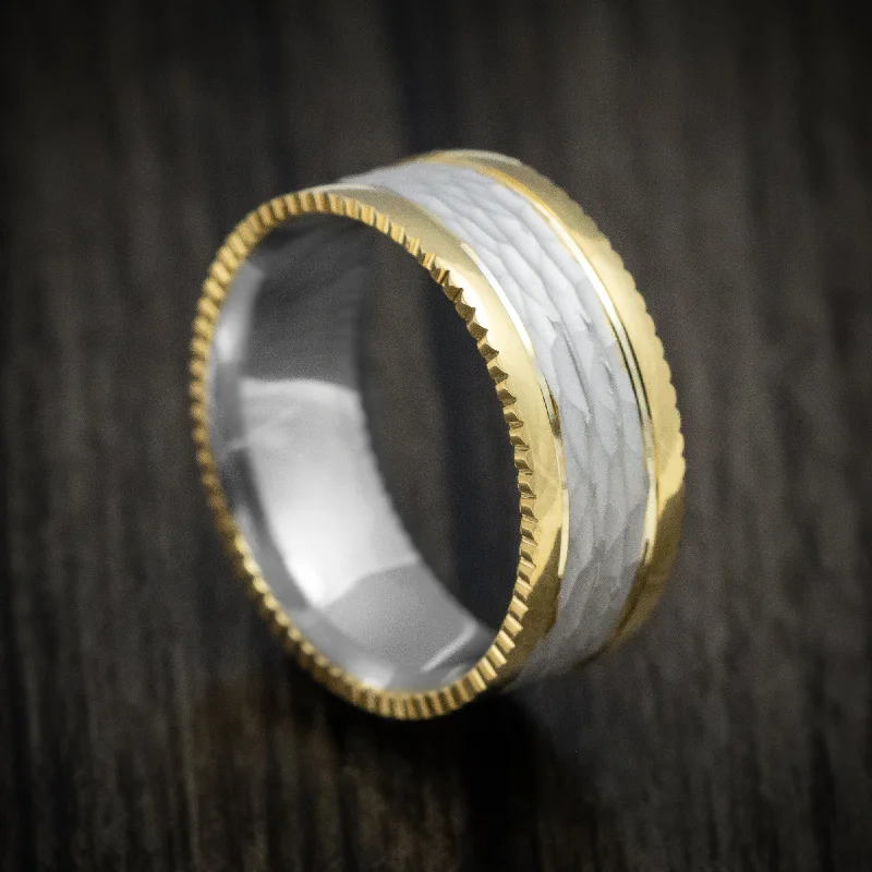 minimalist ridge apex ring-Charcoal gray ring-14K Gold Two-Tone Men's Ring Custom Made Band