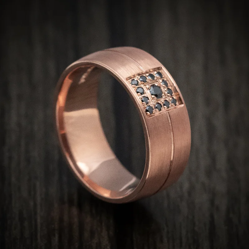 floral-inspired jade ring-Hazel grain ring-14K Rose Gold and Black Diamond Men's Ring Custom Band