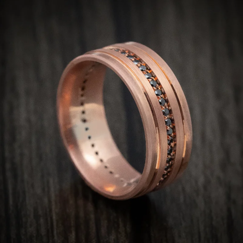 elegant titanium eternity ring-Rectangular sapphire ring-14K Rose Gold and Black Diamond Men's Ring Custom Made Eternity Band