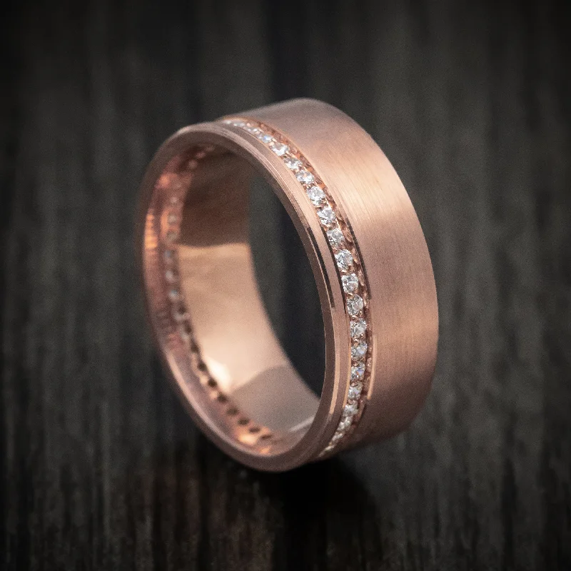 nature-themed crest ridge ring-Carved pattern ring-14K Rose Gold Men's Ring with Diamonds Custom Wedding Band