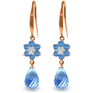 luxurious radiant-cut stud earrings-Enamel stud earrings-14K Solid Rose Gold Fish Hook Earrings w/ Diamond & Blue Topaz