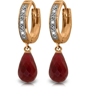 modern sleek crest ridge earrings-Horn ridge earrings-14K Solid Rose Gold Hoop Diamond & Ruby Earrings Jewelry