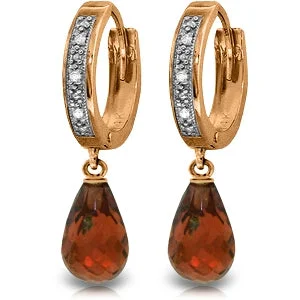 modern stellar diamond earrings-Summit gem earrings-14K Solid Rose Gold Hoop Earrings w/ Diamonds & Garnets