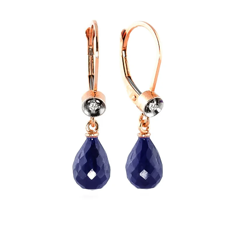 boho-inspired jade earrings-Swivel gem earrings-14K Solid Rose Gold Leverback Earrings Diamond & Sapphire Series